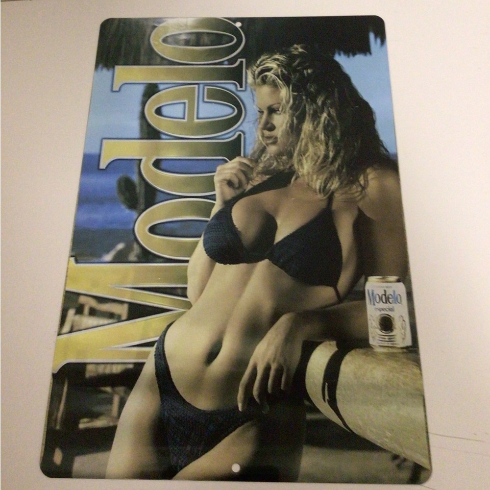 Modelo beer beach bikini model metal tin sign
